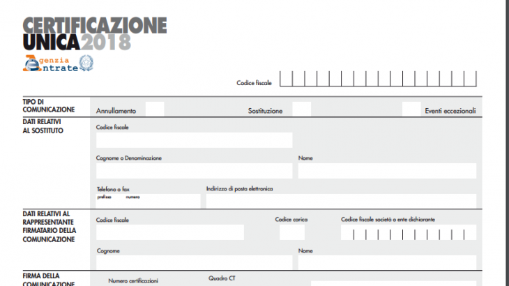 certificazione unica 2018